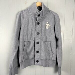 Abercrombie Jacket Mens Medium Gray Sweat Cardigan Muscle Fit Varsity Preppy Y2K